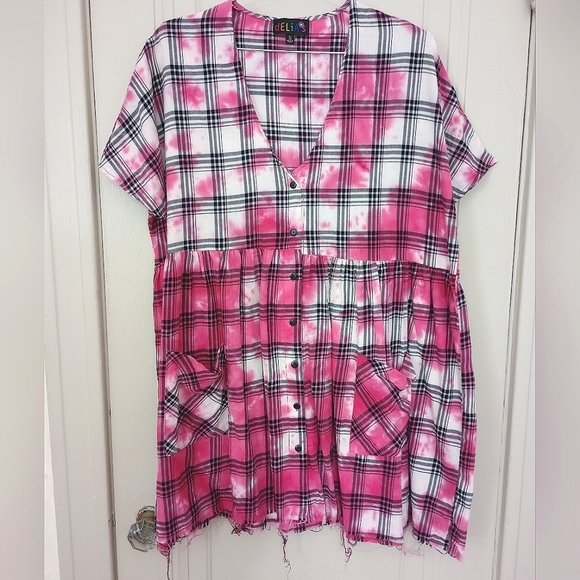 Dolls Kill Delia's Bleach Washed Plaid Dress - Picture 2 of 3
